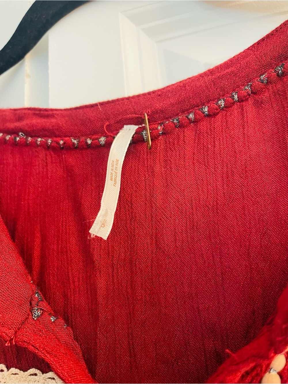 Free People Maroon Red Embroidered Lace-Trim Tunic - Picture 5 of 6